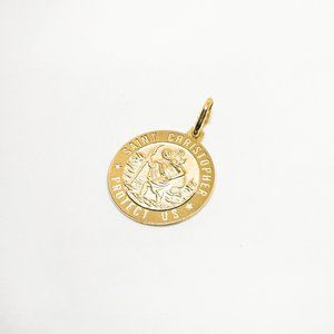 Solid Gold St Christopher Coin Charm Pendant Stamped 10K ITALY *NO Chain*